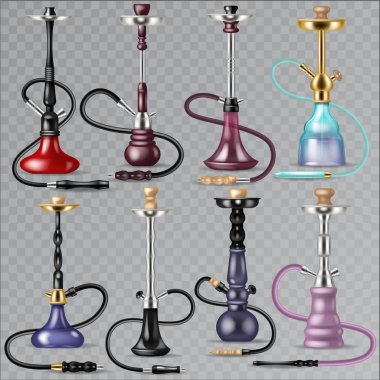 Nargile vektör tütün nargile sigara boru Arapça shisha ve sigara hubble-bubble resimde kümesi Türk aroma tüp nesne üzerinde şeffaf arka plan izole dinlenmek için
