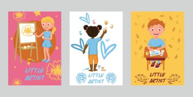 Vektör çizim çocuklar zemin çizim childly kroki set arka plan renk boyalar çocuklar için çocuk kız karakter çocukça sanat-School sanatçı araçlar boya Fırçalar paleti ile boyama