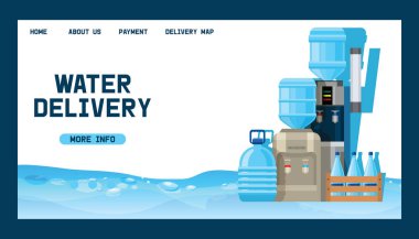 Water bottle vector man woman character delivering clean water drink liquid aqua bottled in plastic container backdrop illustration delivered ottling water background