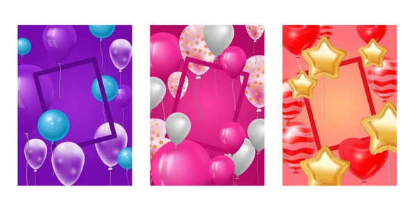 Przeloty rama wektor obchodzi urodziny party rocznica kreskówka dla dzieci szczęśliwe narodziny wakacje dekoracji festiwalu balonów wystrój ilustracja tło — Wektor stockowy