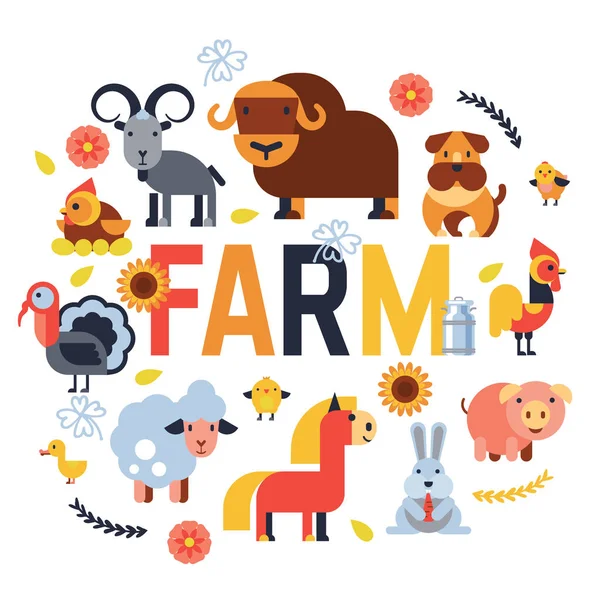 Farm animals vector set domestic farming characters cow and sheep, pig, turkey, dog, horse and cat farmer animals illustration isolated on white background — Stock Vector