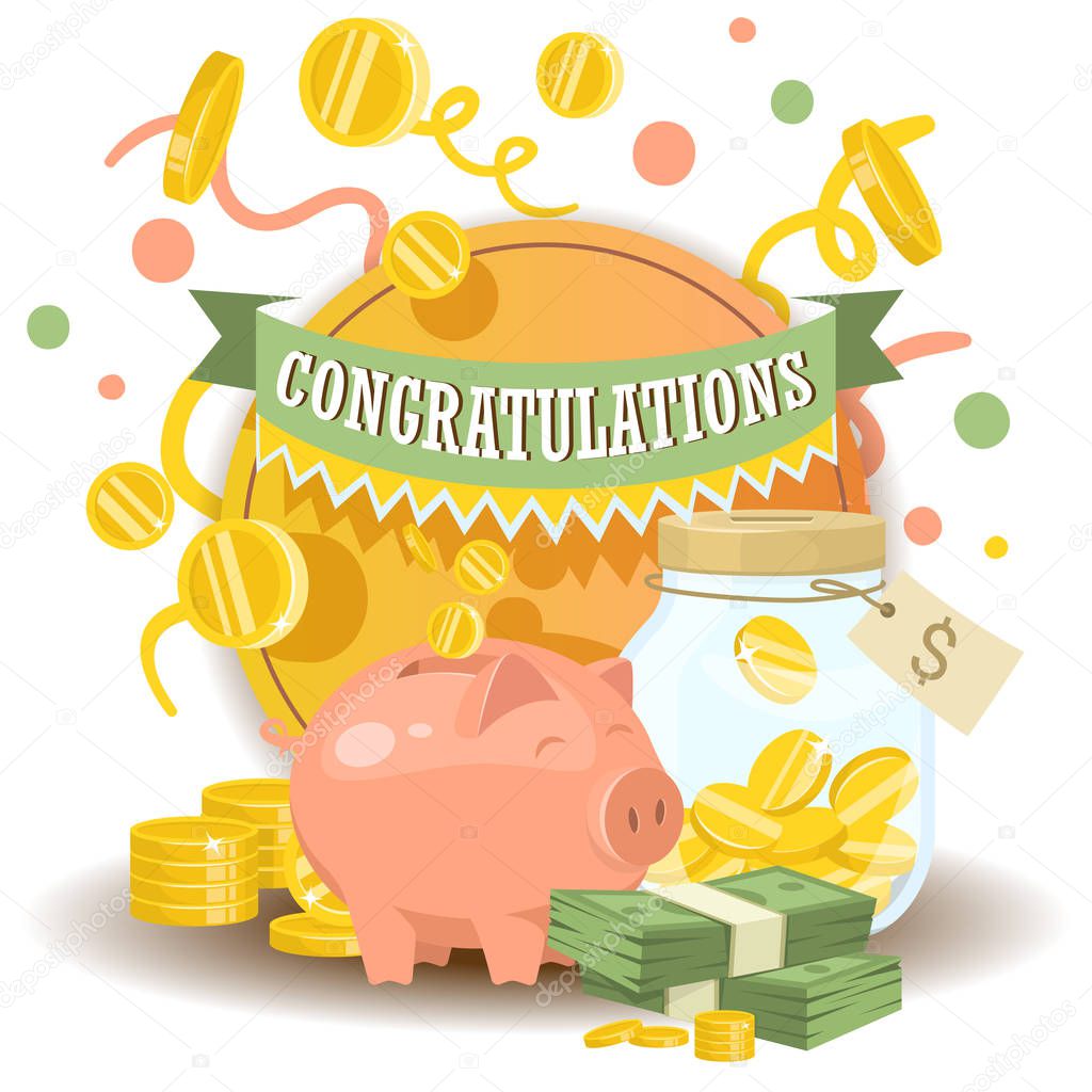 Money vector piggy bank pig box financial bank or money-box with investment savings and coins backdrop illustration piggybank moneybox with cash background