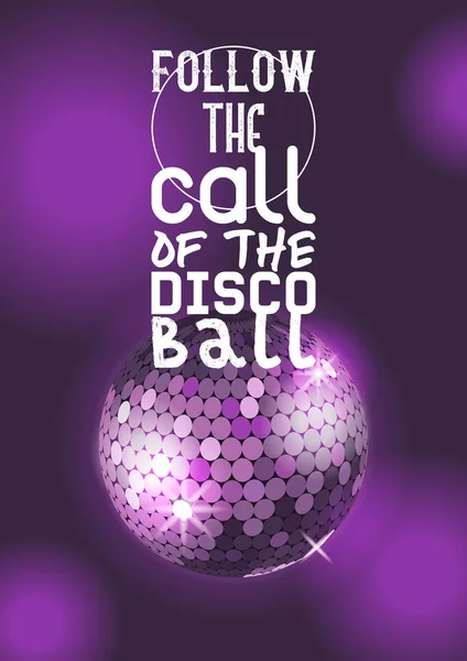 Retro party poster vector illustration. Entertainment and event, disco show. Party light element. Bright mirror ball design for disco dance club. Follow the call of the disco ball.