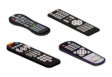 Uzaktan kumanda TV vektör kumandalı denetleyici televizyon kanal teknolojisi medya eğlence ekipmanları dijital cihaz kontrol paneli izlemek için video illüstrasyon izole ayarlamak beyaz arka plan