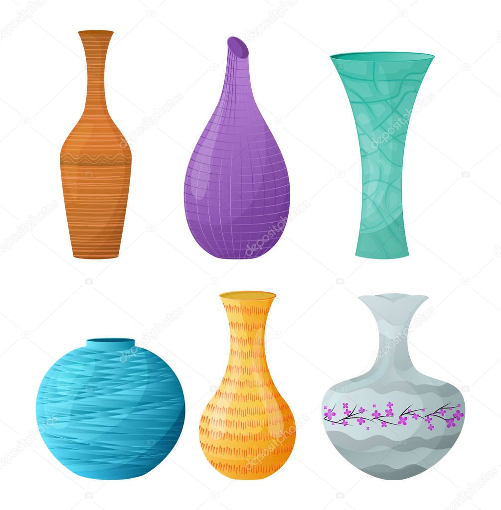 Vase vector decorative ceramic pot and decor glass pottery elegance vases illustration set of classic beautiful modern jar isolated on white background