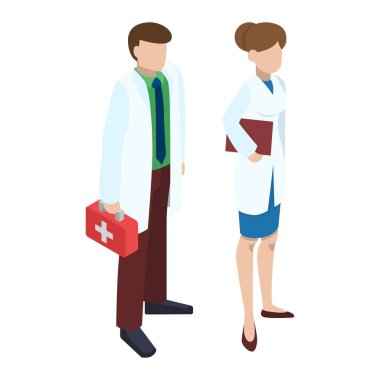 Ambulans vektör Doktor karakter ambulans araba ve eczane tıp ilaçlar haplar illüstrasyon tıbbi tedavi sağlık işaretleri beyaz arka planda izole medicatio ilk yardım izometrik kümesi