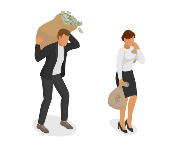 Az emberek pénzt vektor vagyon üzletember nő személy karakter tartó táska érmék készpénz valuta illusztráció banki készlet üzleti pénzügyi befektetések kincs izolált fehér háttér — Stock Vector