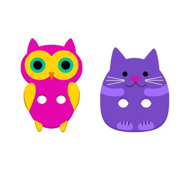 Aksesuar ayarlamak baykuş beyaz elbise düğmesi giyim illüstrasyon izole kedi moda nesne plastik renkli tasarlamak terzi vektör yuvarlak çocuklar çocukça