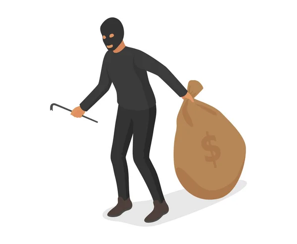 Άνθρωποι χρήμα διάνυσμα πλούτο εγκληματία κλέφτης χαρακτήρας τσάντα Holding με κέρματα μετρητά απεικόνιση τραπεζικό σύνολο των επιχειρηματικών οικονομικών επενδύσεων θησαυρό απομονωμένος σε λευκό φόντο — Διανυσματικό Αρχείο