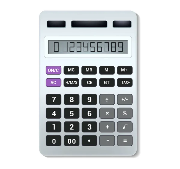 Tecnologia de cálculo de contabilidade de negócios de vetor de calculadora calculando conjunto de ilustração financeira de objeto matemático com botões números matemáticos calculados isolados em fundo branco —  Vetores de Stock