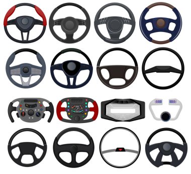 Direksiyon vektör araç araç direksiyon kontrol cihazı otomobil illüstrasyon taşıma tasarım seti tekerlekli daire hız ekipmanları beyaz arka plan üzerinde izole