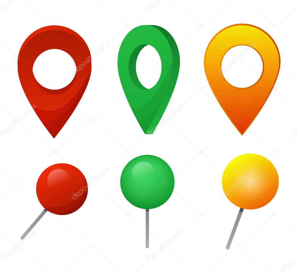 Map pointer vector location pin marker sign navigation icon colorful place point design illustration set of arrowheaded mark button flag arrow in gps direction isolated on white background