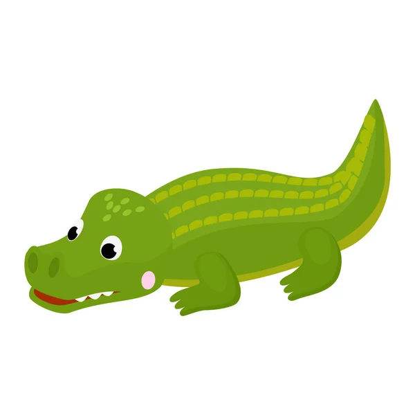 Crocodile vector cartoon crocodilian character of green alligator playing in kids playroom illustration animalistic childish funny predator isolated on white background — Stock Vector