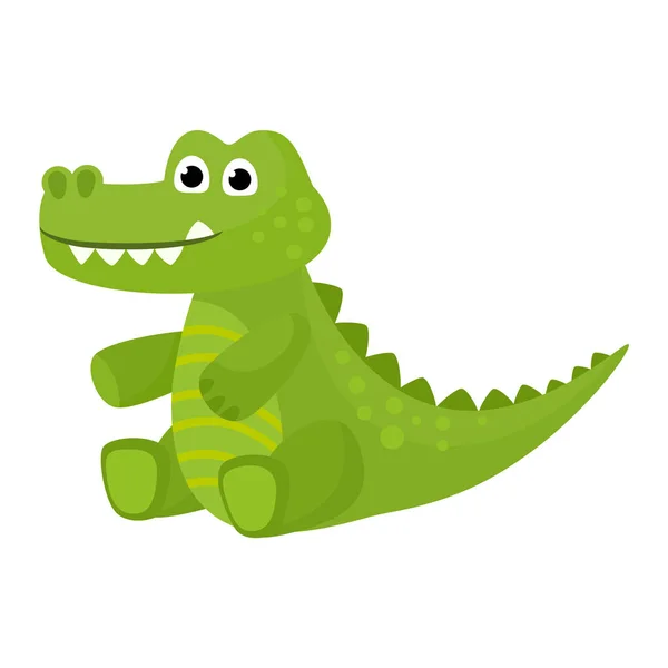 Crocodilo vetor desenho animado caráter crocodiliano de jacaré verde jogando em crianças brincadeira ilustração animalesca infantil engraçado predador isolado no fundo branco —  Vetores de Stock