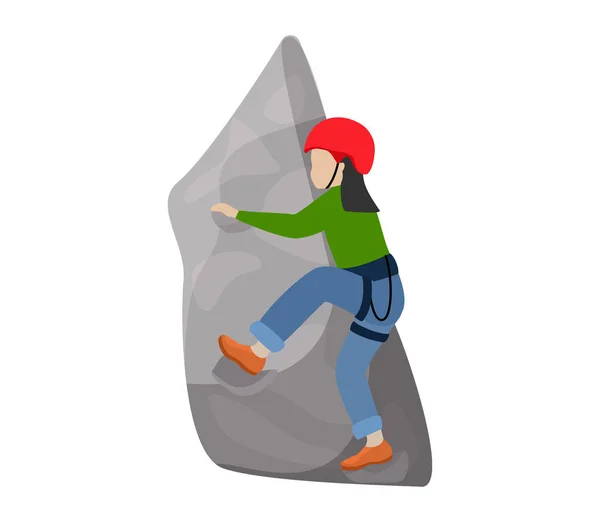 Crianças escalada vetor alpinista crianças personagem sobe rocha parede da montanha ou penhasco montanhoso ilustração montanhismo conjunto de criança em esporte extremo montanhista isolado no fundo branco — Vetor de Stock