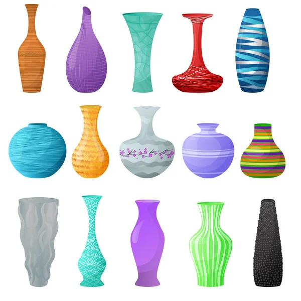 Vase vector decorative ceramic pot and decor glass pottery elegance vases illustration set of classic beautiful modern jar isolated on white background — Stock Vector