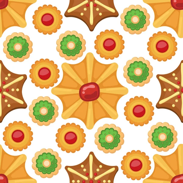 Different cookie cakes seamless pattern background sweet food tasty snack biscuit sweet dessert illustration.