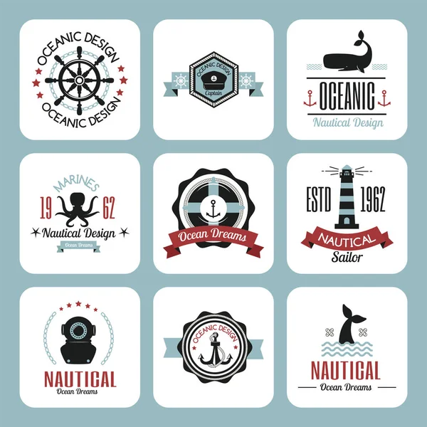 Sea marine nautical logo icons sailing themed label or with ship ribbons travel element graphic badges illustration. — Stock Photo, Image