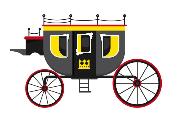 Kočárem vektorová doprava se starými koly a starožitným dopravním prostředkem ilustrace Kočí postavy královské pro koně a vozy pro cestování izolovaně na bílém pozadí — Stockový vektor