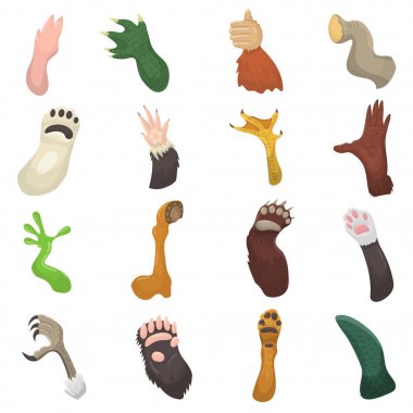 Animal paw animalistic pets claw or hand of cat or dog and bears or monkey paws illustration mammals pawky hello set isolated on white background clipart