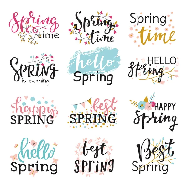 Hello spring time lettering text greeting card special springtime typography hand drawn Spring graphic illustration badge — Stock Photo, Image