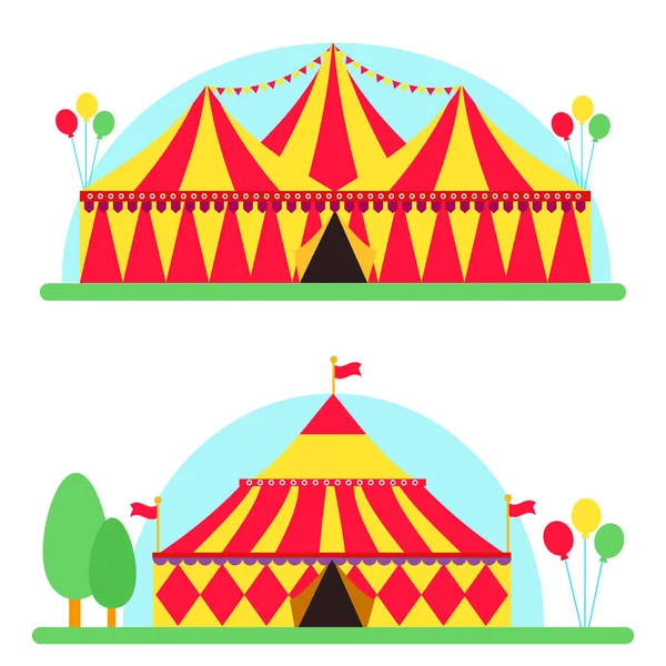Circo show entretenimento tenda marquise festival ao ar livre com listras bandeiras carnaval ilustração . — Fotografia de Stock