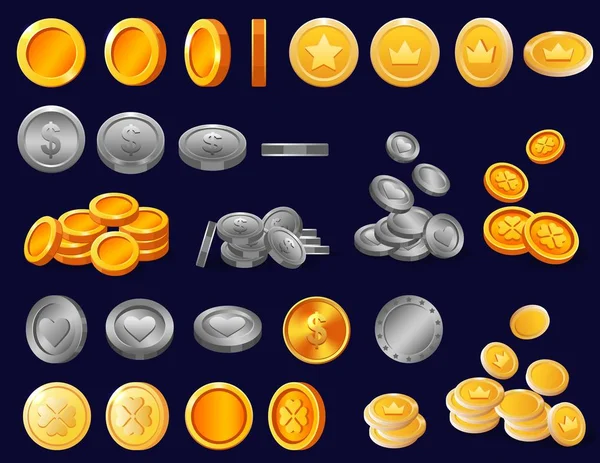硬币矢量黄金金融货币现金和黄金金属宝藏图标投资插图创造的金融集收入硬币储蓄孤立背景 — 图库矢量图片