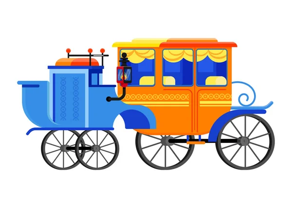 Carrozza allenatore vettore trasporto vintage con ruote vecchie e antico trasporto illustrazione set di cocchiere personaggio reale per cavallo e carro per viaggiare isolato su sfondo bianco — Vettoriale Stock