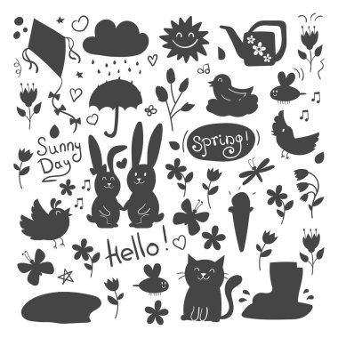 Çiçek bahçe güzellik bahar tasarımı ve doğa çim sezonu şube bahar el çizilmiş elemanları illüstrasyon ile Bahar doğal çiçek arka plan