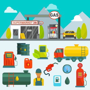 Kargo servis terminalinde petrol tankı boru fabrikası güç sistemi yakıt depolama gaz yağ istasyonu çelik kimyasal pompa illüstrasyon. Petrol teknolojisi fabrika gaz istasyonu taşıma