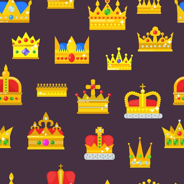 Kroon Gouden Koninklijke sieraden symbool van koning set koningin prinses bekroning Prins autoriteit kroon jeweles naadloze patroon achtergrond — Stockfoto