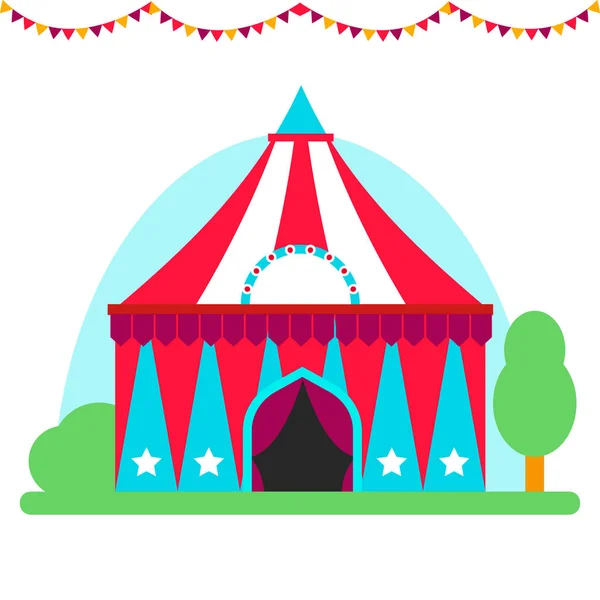 Circus show entertainment tent marquee outdoor festival with stripes flags carnival illustration. — Stock Photo, Image