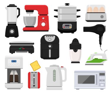 Ev Ocak veya yıkama makinesi elektrikli dükkanı ve mikrodalga arka plan üzerinde izole appliancestore izometrik çizimde ayarlamak için ev aletleri mutfak homeappliance vektör