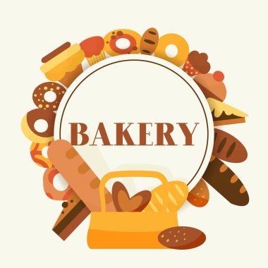 Ekmek ekmek vektör karikatür illüstrasyon için. Çavdar, kepekli tahıl ve buğday ekmeği, simit, muffin, pide, ciabatta, kruvasan, simit, tost ekmeği, tasarım menü fırın için Fransız baget.