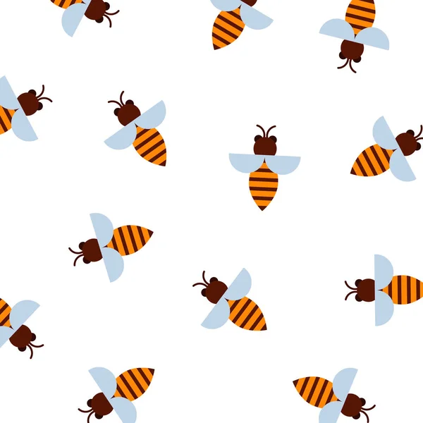 Honey Bee mönster vektor illustration. Mönster med flygande bin på vit bakgrund. Tecknad bin för textil, honung produkter omslag. — Stock vektor