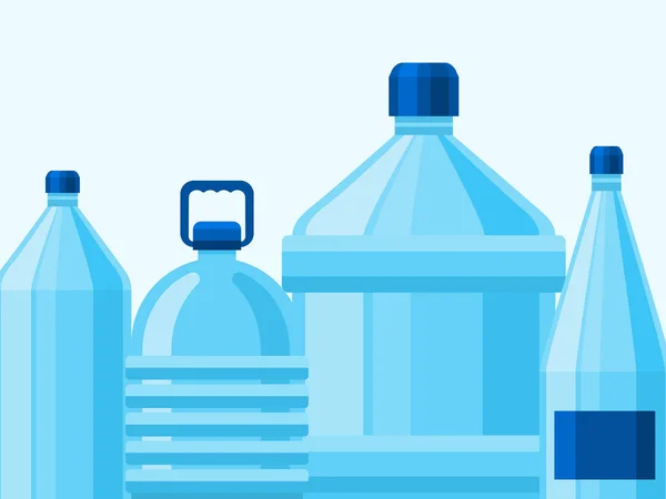 Bere bottiglie di acqua minerale imballaggio vettoriale illustrazione. Mockup o design di riviste. Pacchetto acqua bevanda blu design semplice . — Vettoriale Stock