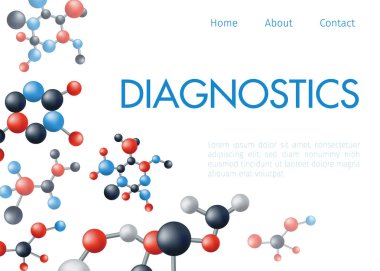Dna molekülü tanı merkezi web sitesi, vektör illüstrasyon için beyaz arka plan üzerinde izole. Tıp teknolojisi, biyoteknoloji, moleküler araştırma diagnistik merkezi web sayfası.