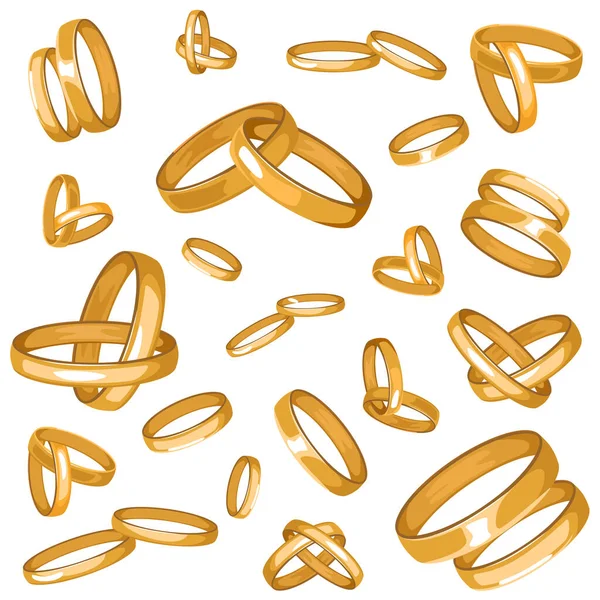 Nahtloses Muster mit goldenen Ringen. dekoratives Design für Hochzeiten oder festliche Anlässe. Heiratssymbole und Elemente isoliert auf weißem Hintergrund — Stockvektor