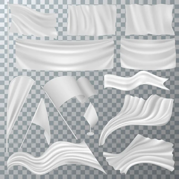Флаговый вектор белый флагшток пустой на флагштоке и флаговый символ набор промо-флагов для рекламы изолированы на прозрачном фоне — стоковый вектор