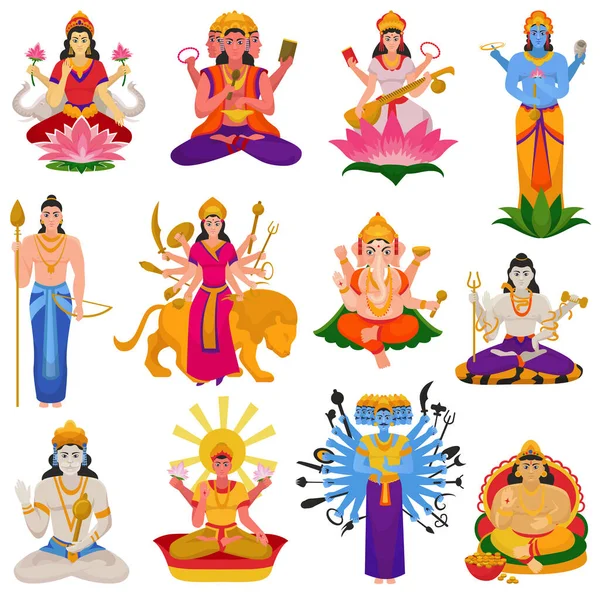 印度神矢量印度教神灵的女神性格和印度教神圣的偶像的美妮莎在印度插图一套亚洲敬虔宗教孤立的白色背景 — 图库矢量图片