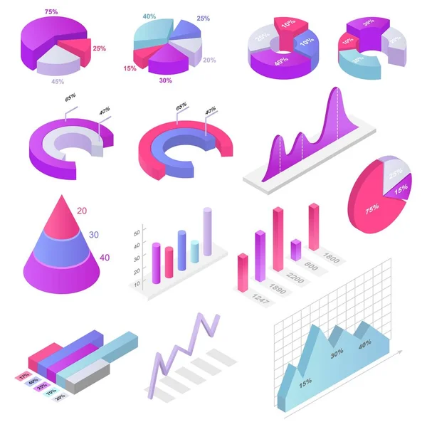 Grafik diagram bisnis vektor infochart desain untuk presentasi laporan set isometrik dari tanda informasi grafis templat lingkaran data ikon infografis terisolasi pada latar belakang putih - Stok Vektor