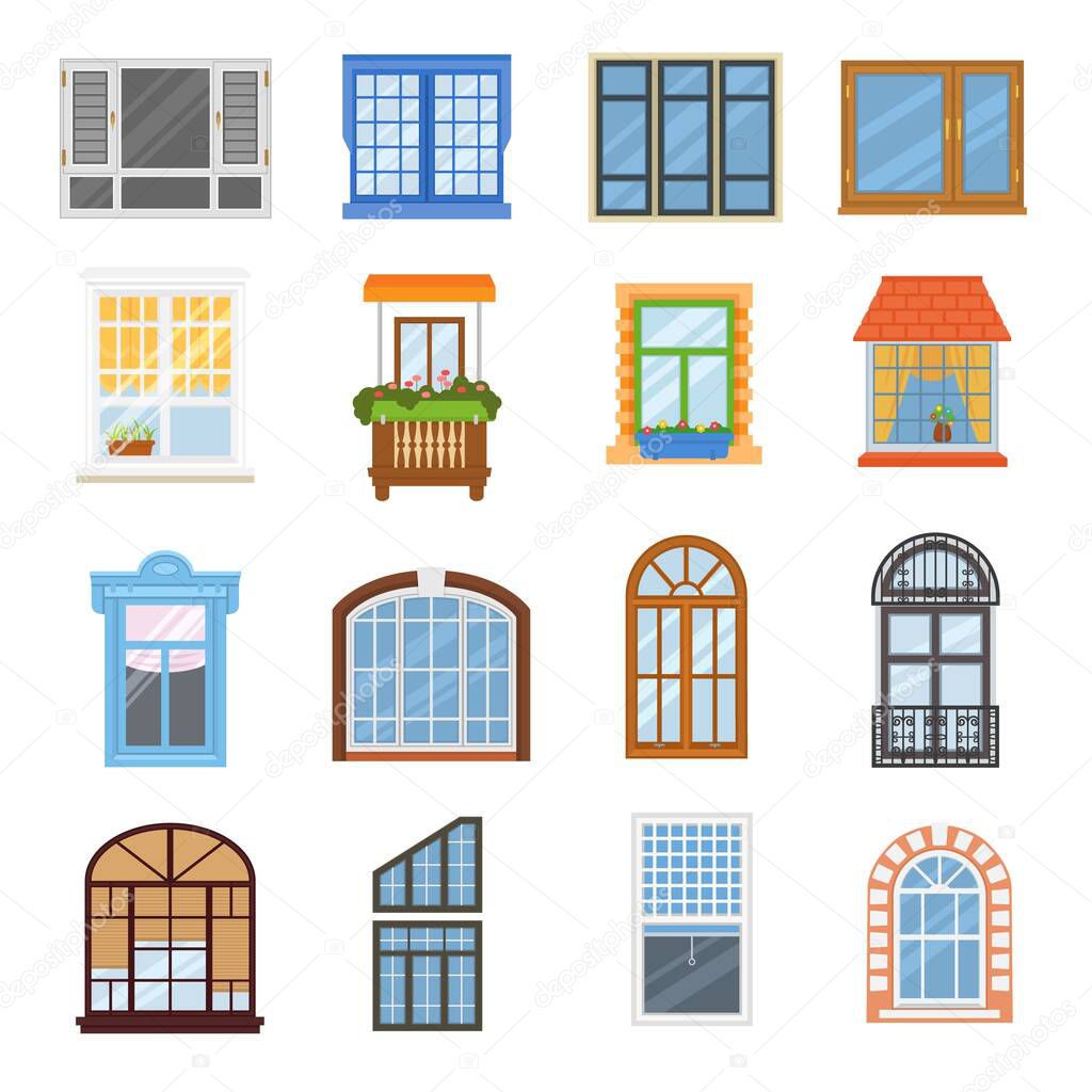 Window vector modern house view glass frame arch illustration set of windowing design windowpane arching decoration of architecture isolated on white background