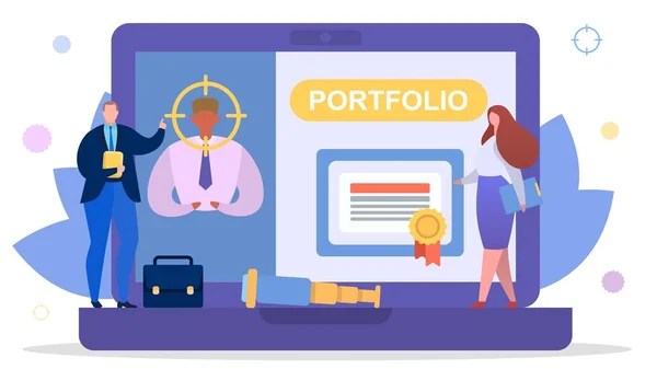 Empleados de negocios buscan concepto de trabajo, ilustración vectorial. Persona hombre carácter cartera y curriculum vitae para el empleo de trabajo . — Vector de stock