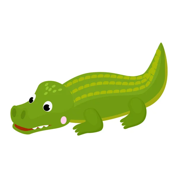 Crocodilo vetor desenho animado caráter crocodiliano de jacaré verde jogando em crianças brincadeira ilustração animalesca infantil engraçado predador isolado no fundo branco —  Vetores de Stock