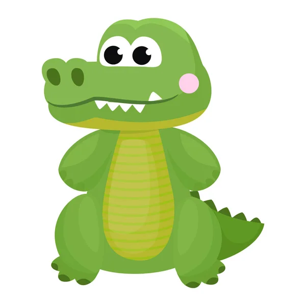 Crocodile vector cartoon crocodilian character of green alligator playing in kids playroom illustration animalistic childish funny predator isolated on white background — Stock Vector