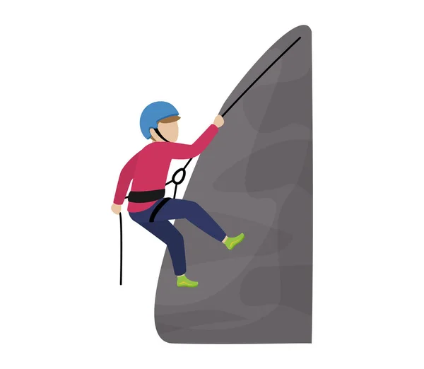子供クライミングベクトルクライマー子供キャラクターは白い背景に隔離された極端なスポーツ山の中で子供のロック山の壁や山の崖のイラスト登山セットを登る — ストックベクタ
