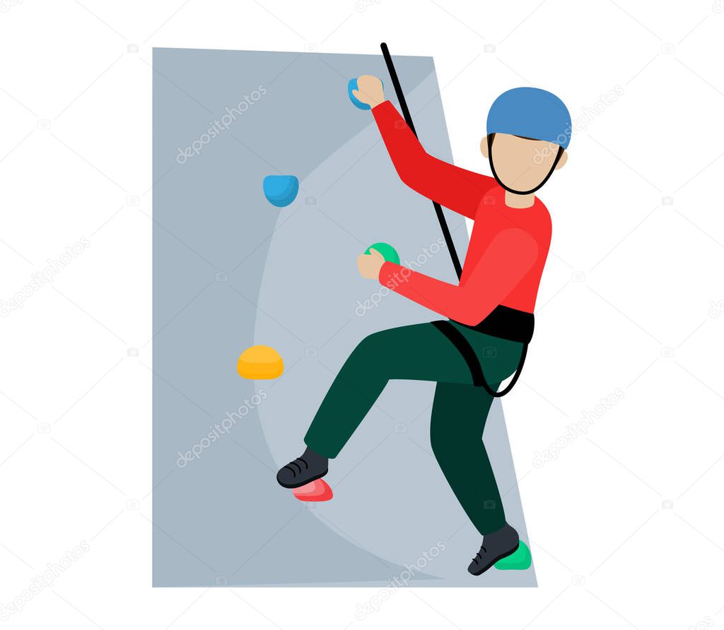 Kids climbing vector climber children character climbs rock mountain wall or mountainous cliff illustration mountaineering set of child in extreme sport mountaineer isolated on white background