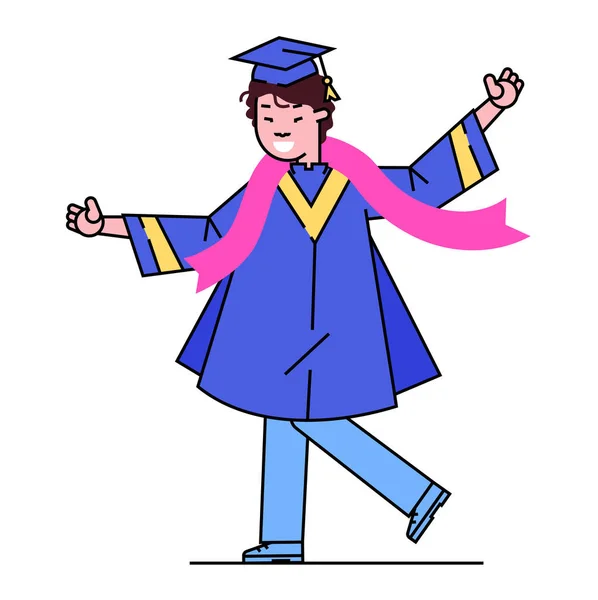 Personaje de la chica de graduación, estudiante de graduación de la escuela tienen diploma en sombrero aislado en blanco, ilustración vectorial plana. Finalización de la enseñanza secundaria. — Vector de stock