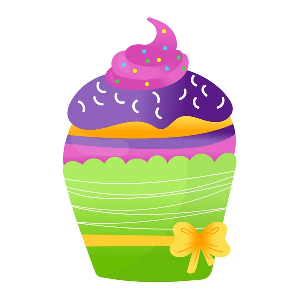 Delicioso cupcake festivo, celebración pastel de frutas fiesta hornear elemento de fiesta de cumpleaños aislado en blanco, ilustración de vector plano. — Vector de stock