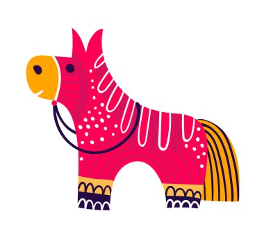 Meksikalı pinata karakterinin bayram kutlamaları, Meksika konsepti geleneksel at konsepti beyaz, düz vektör çizimi. Tipik oyuncak çocuklar..